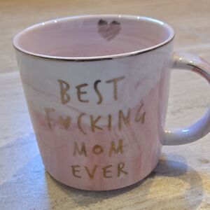 Hendson "Best F🩷cking Mom Ever" Pink/White Marble Swirl Gold Trim Mug